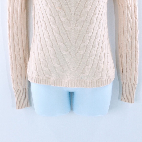 Womens Cashmere Cable Knit Sweater Madison Studios Ivory V Neck Pullover Sz S - Picture 3 of 9